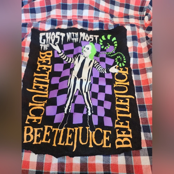 Upcycled Kids Beetlejuice Plaid Shirt - Red and Blue Size 6 - Picture 4 of 4
